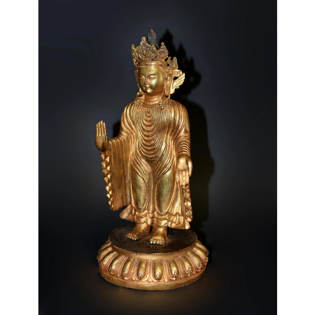 Gold Tibetan Protection Buddha Udanaya 13" Gilt Bronze Statue For Sale - Image 8 of 12