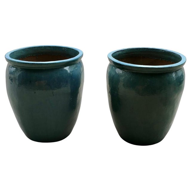 Blue Large French Turquoise Garden Tree Planters, 1970, Set of 2 For Sale - Image 8 of 8