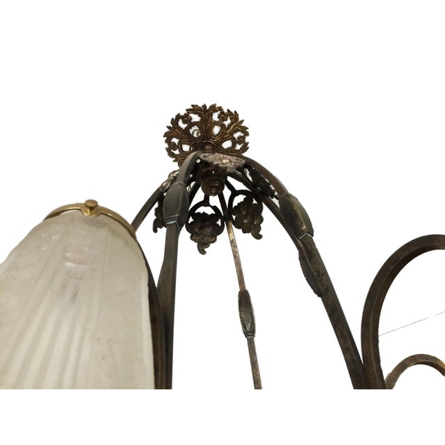 1920 French Art Deco Signed Chandelier Ceiling Lamp / Fixture For Sale - Image 9 of 12