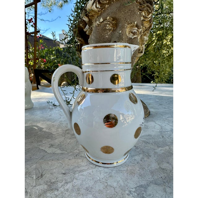 1950s Antique German Porcelain Beer Stein Pitcher With Gilt Decoration For Sale - Image 5 of 8