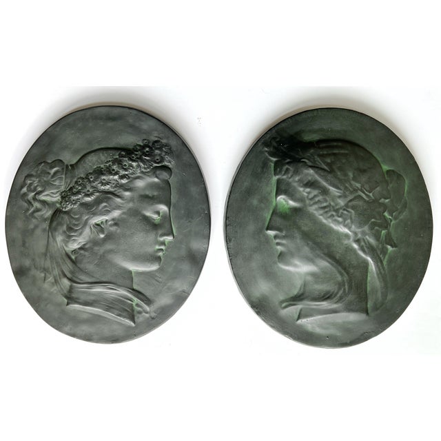 Late 20th Century Pair of Large 16" Tall Bacchante Roman Figures Ceramic Plaques For Sale - Image 5 of 12