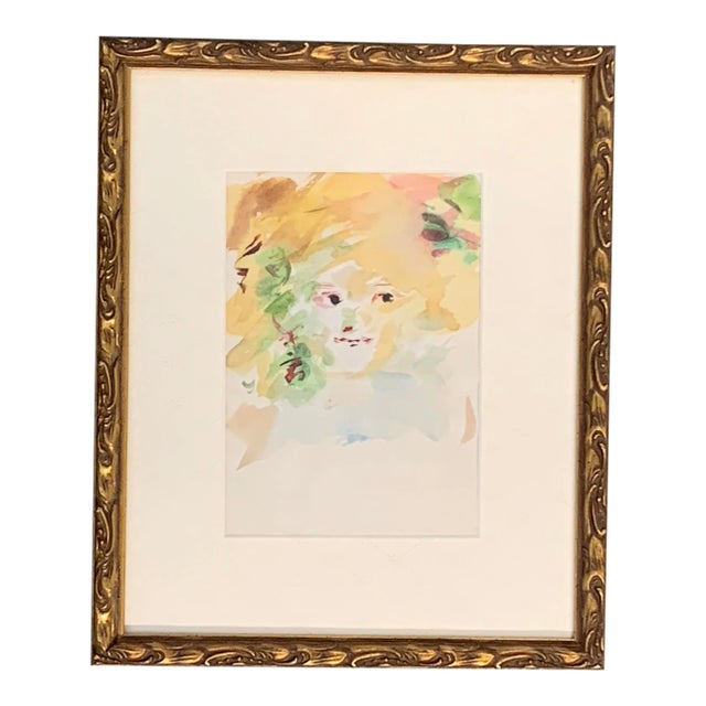 Original Vintage 1950’s Impressionist Watercolor Painting, Girls Face For Sale