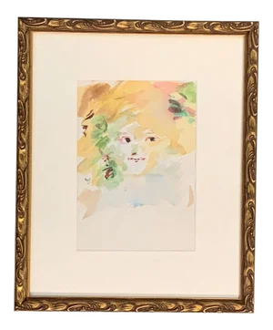 Original Vintage 1950’s Impressionist Watercolor Painting, Girls Face