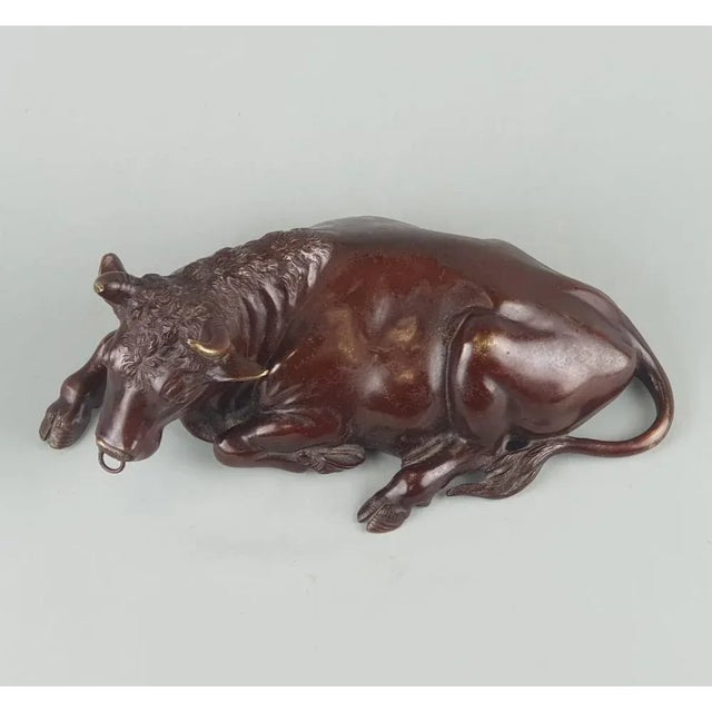 Japanese Meiji Artist, Sculpture of a Laying Bull, 19th Century, Bronze For Sale - Image 4 of 10