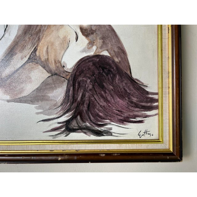 Vintage Reclining Woman Oil on Canvas Painting, Signed For Sale In Miami - Image 6 of 11