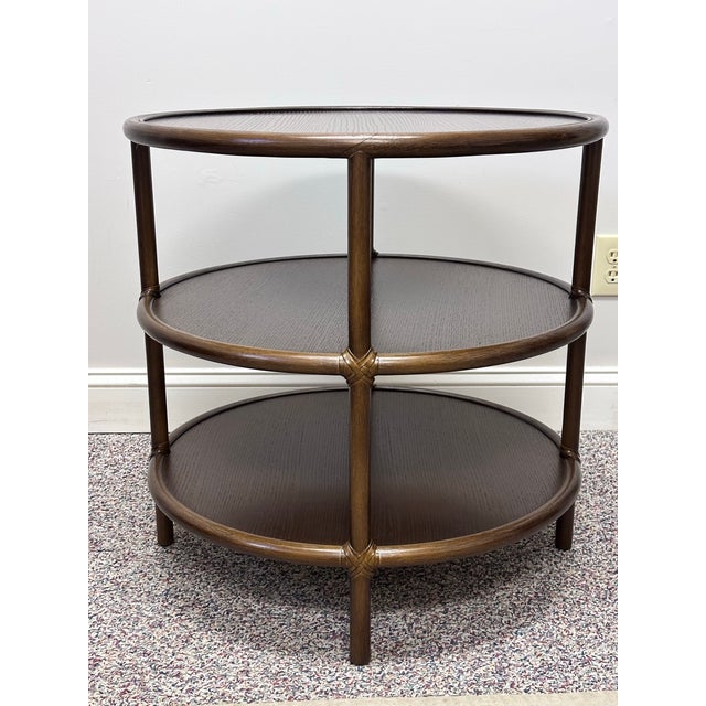 2020s McGuire-Attributed Contemporary Round Tiered “Clean Line” Side Table For Sale - Image 5 of 7