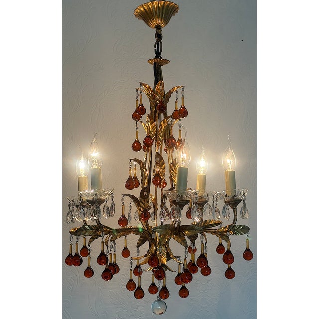 Antique Gilded Metal Murano Glass Drop Chandelier from Made Murano Glass, 1930s For Sale - Image 11 of 18