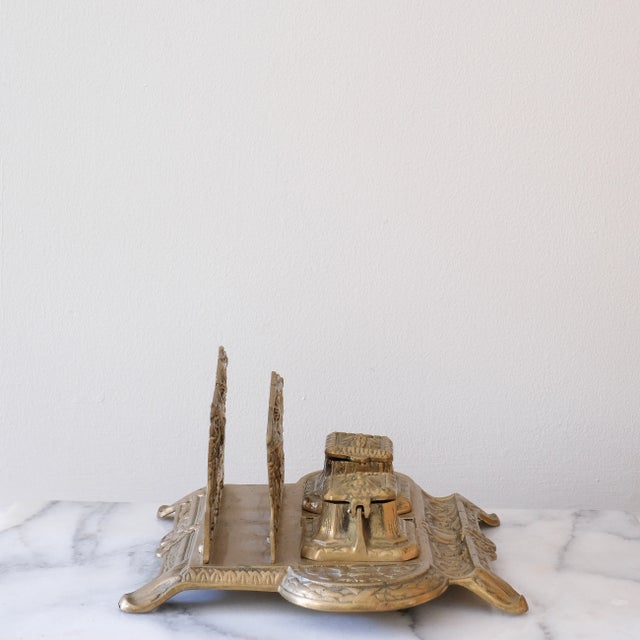 Traditional Antique Brass Inkwell For Sale - Image 3 of 4