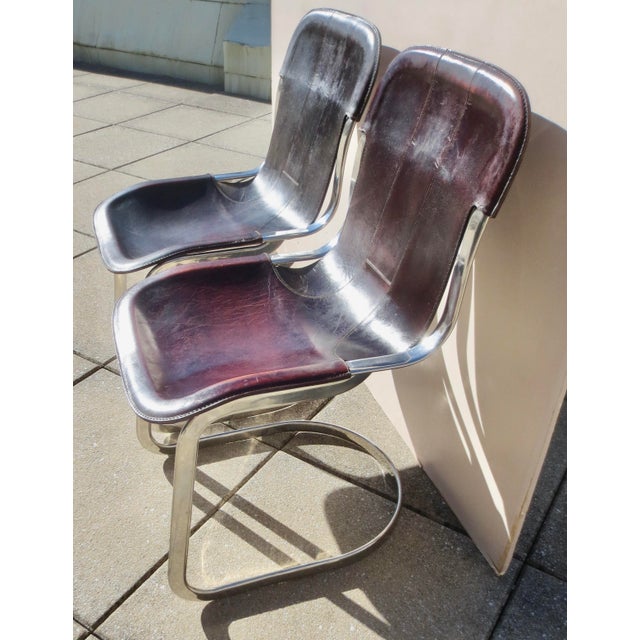 Chrome Pair of Willy Rizzo Chrome and Brown Leather Cantilever Chairs- Pair of 2 For Sale - Image 8 of 9