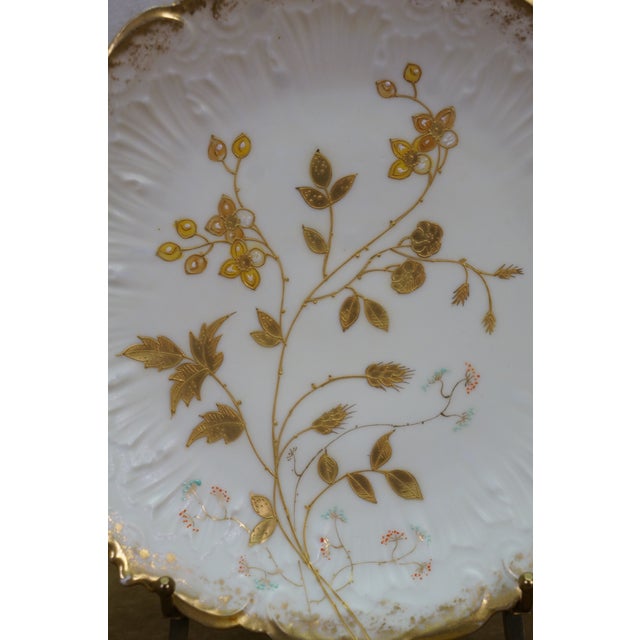 Ceramic Antique Charles Ahrenfeldt Limoges France Gold Floral Plate W Brass Stand 8.5" For Sale - Image 7 of 11