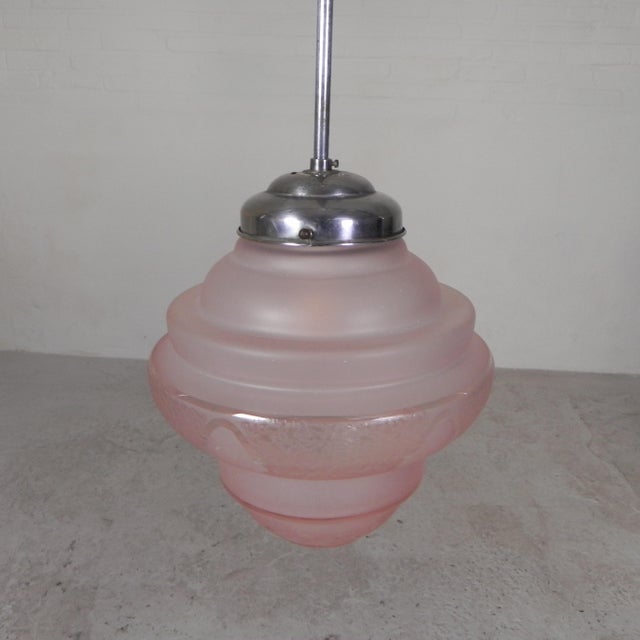 Art Deco Pendant Lamp with Pink Glass Shade, 1930s For Sale - Image 14 of 18