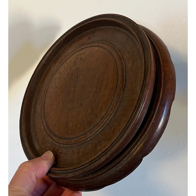Brown Antique 19th C. Chinese Carved Hard Wood Display Stand or Base for Kangxi Porcelain Vase or Bowl For Sale - Image 8 of 11