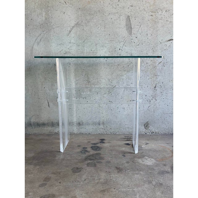 Mid-Century Modern Vintage Mid-Century Lucite Console Table With Beveled Glass Top For Sale - Image 3 of 6