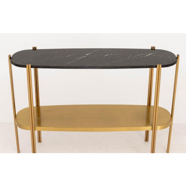 Luxxu Luxxu Marble Top Two-Tier Brass "Craig" Table For Sale - Image 4 of 8