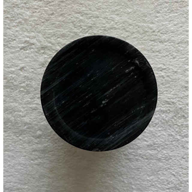 Stone Black & White Marble Canister With Lid and Matching Dish/Ashtray, Etched Procession of Horses, Chariots, Robed Men For Sale - Image 7 of 11