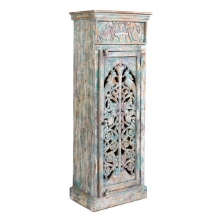 Narrow Carved Single Door Cabinet, 1950s For Sale