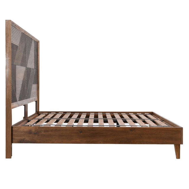 Mid-Century Modern Deco Geo Carved Wood Queen Bed Frame For Sale - Image 3 of 4