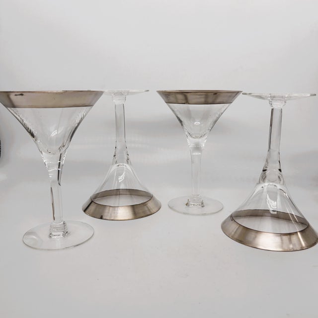 1950s Dorothy Thorpe Silver Band Barware Set -Martini Highball Lowball Glasses - 12 Pieces For Sale - Image 9 of 11
