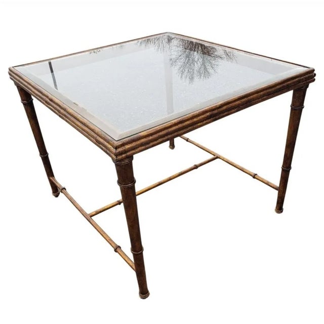 1980s 1980s Hollywood Regency Faux Bamboo Giltwood Metal and Glass Table For Sale - Image 5 of 6