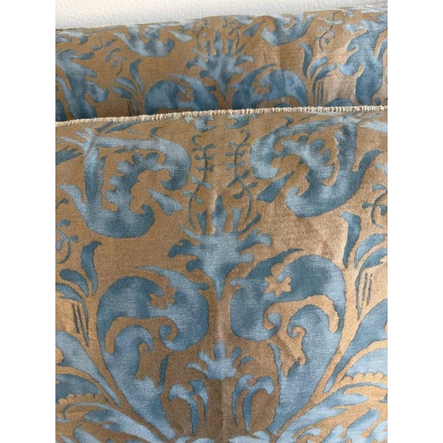 Aqua Pair of Custom Fortuny Textile Pillows With Velvet Backs For Sale - Image 8 of 10