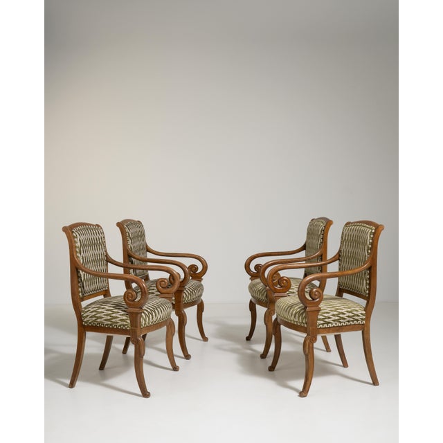 Biedermeier Set of Four Biedermeier Armchairs with Patterned Upholstery, Antique, France, Early 20th Century For Sale - Image 3 of 9