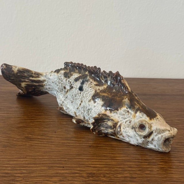 Brutalist Vintage American Folk Art Pottery Fish Sculpture - Hand-Sculpted Ceramic Decorative Object For Sale - Image 3 of 7