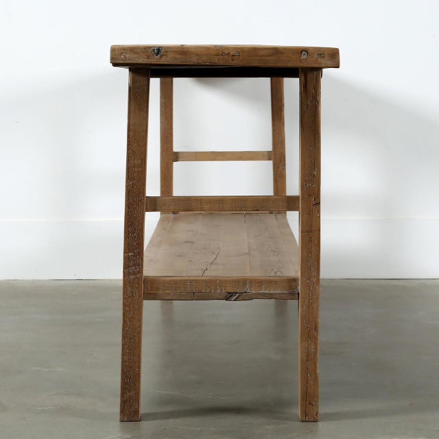 Vintage Console Table With Shelf in Weathered Wood For Sale - Image 4 of 6