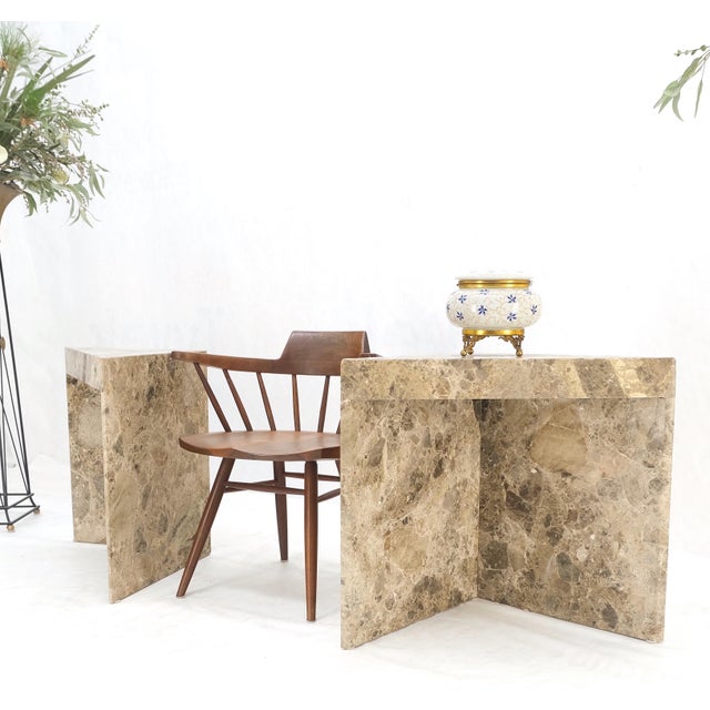 Angelo Mangiarotti Pair Midcentury Marble Onyx Triangle Shape End Side Tables Night Stands Mint! For Sale - Image 4 of 13