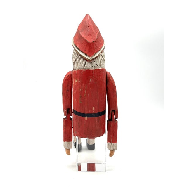 Antique Hand-Carved Santa Claus Edge Stool Figure in Wood & Lacquer, Germany, 1920s For Sale - Image 4 of 13