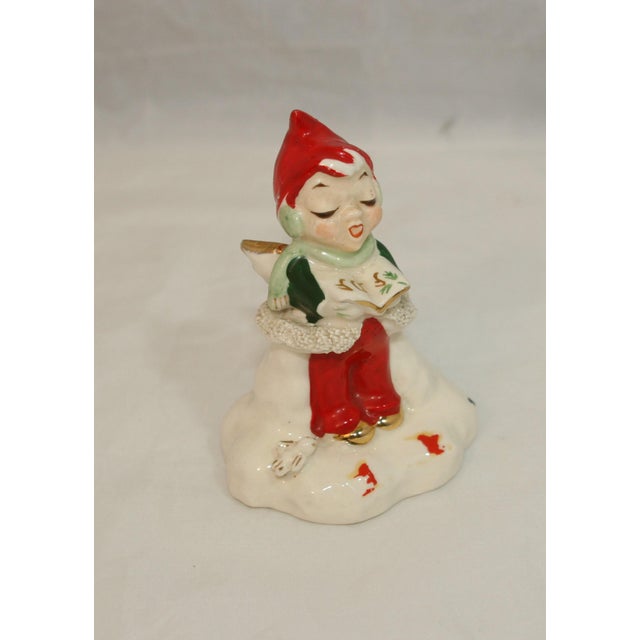Vintage 1950s Japan Caroling Elf Christmas Bell Figurine This gold-detailed, hand-painted figurine was produced in Japan...