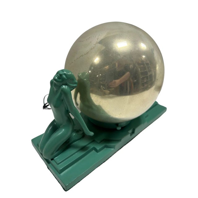 1930s Frankart Art Deco Nude Female Figurals With 1920s Mercury Glass Globe For Sale - Image 5 of 11