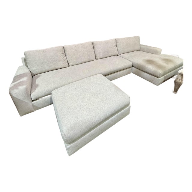 Pottery Barn “Big Sur” Dove Gray Sectional Sofa With Ottoman For Sale