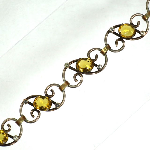 Vintage 1940s Designer Enzell Gold Sterling Citrine Crystal Bracelet For Sale - Image 4 of 7