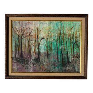1970s Vintage Impressionist Abstract Woodland Landscape Oil Painting – Unsigned, Framed