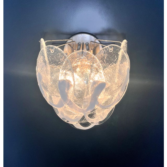 Vintage Italian Clear Lattimo Murano Glass Wall Lights from Mazzega, 1990s, Set of 2 For Sale - Image 14 of 17