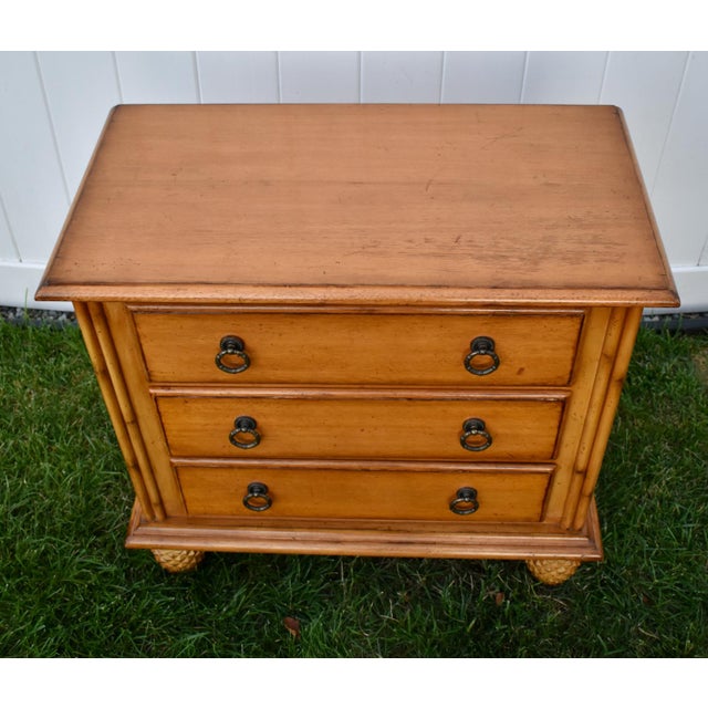 Coastal Lexington Wood Chest 3 Drawer Tommy Bahama Bachelors Dresser Pineapple Feet For Sale - Image 3 of 14