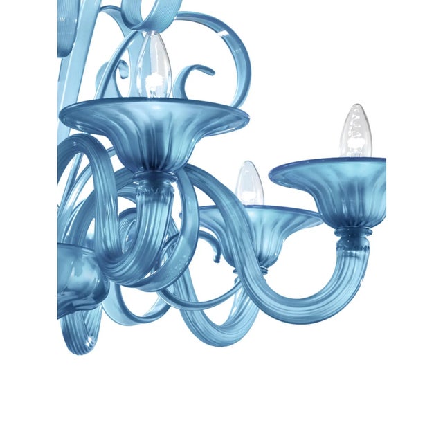 Murano Contemporary Venetian Blue Satin Murano Glass Chandelier 8 Arms For Sale - Image 4 of 7