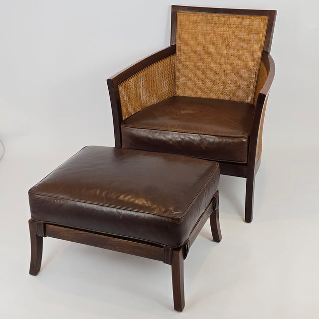 Crate & Barrel "Blake" Leather Chairs and Ottoman For Sale - Image 9 of 11