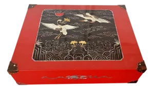 Vintage Korean Lacquer Box with Inner Tray and MOP inlays