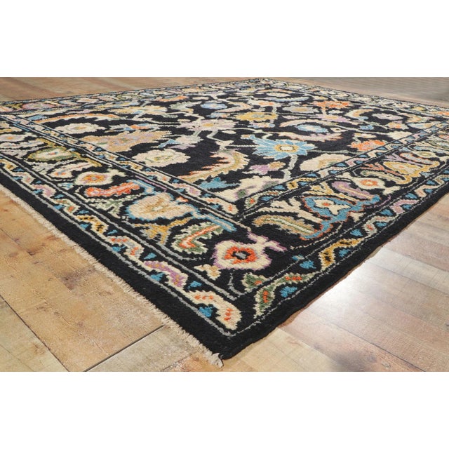 Textile Colorful Vintage Black Oushak Rug, 9'5 X 12'8 For Sale - Image 7 of 10