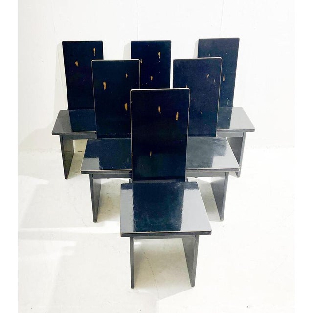 Constructivist Black Wooden Dining Chairs, Hungary, 1930s, Set of 6 For Sale - Image 4 of 10