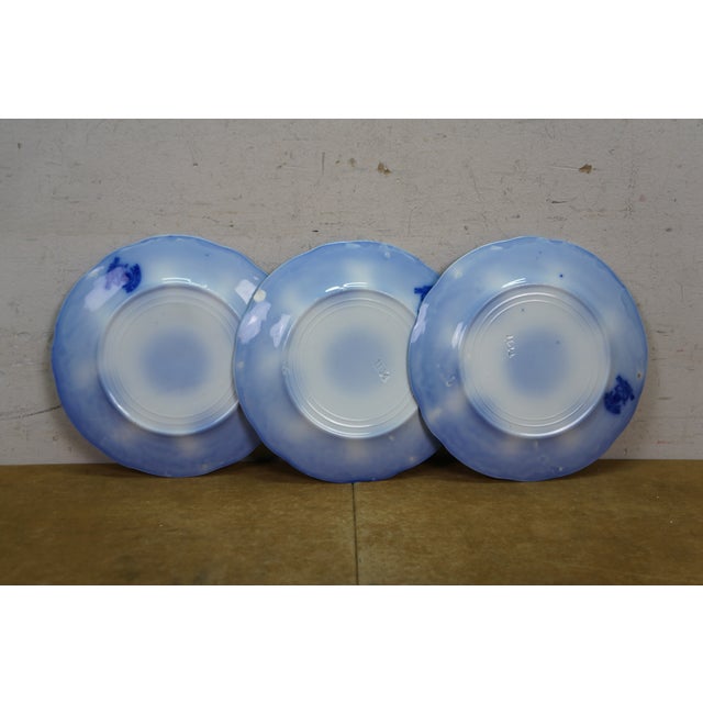 5 Pc Antique New Wharf Pottery Waldorf Flow Blue Porcelain Dinnerware Bowl Plate For Sale - Image 11 of 17