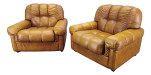 Mid-Century Italian Cognac Leather Lounge Armchairs, 1970s, Set of 2