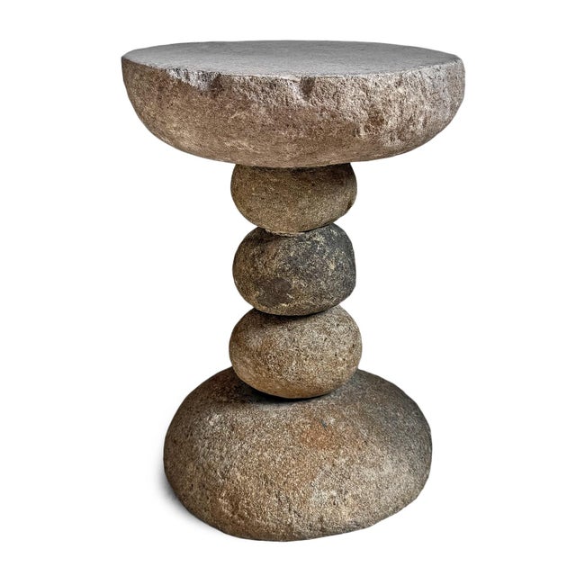 Early 21st Century Vintage Stacked River Rock Outdoor Stool Side Table For Sale - Image 5 of 8