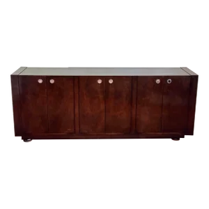 1970s Milo Baughman Style Burl Wood Credenza