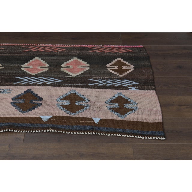 1970s Vintage Turkish Oushak Handmade Wool Cotton Pink Kilim Runner Rug For Sale - Image 10 of 11