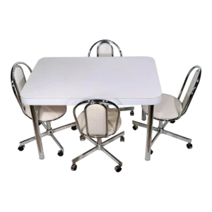 5 Pc. Post Modern Space Age Kitchen Set Chrome, White Laminate, White Vinyl C 1970's