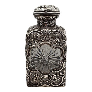 Antique English 1893 Crystal Sterling Silver Scent Perfume Bottle William Comyns For Sale