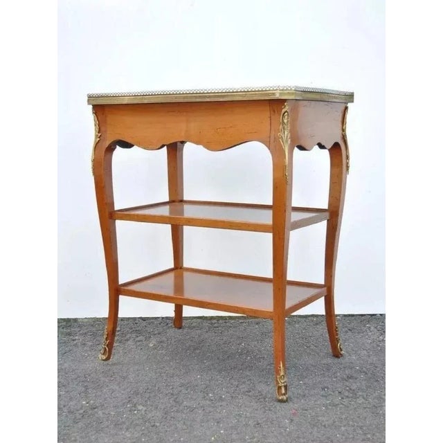 Wood Mid 20th Century French Louis XV Style Cherry Wood One Drawer Lamp Side Table With Bronze Ormolu For Sale - Image 7 of 10