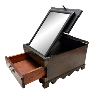Antique Japanese Meiji or Taishō Era Brass Mounted Wooden Vanity Box Jewelry Chest